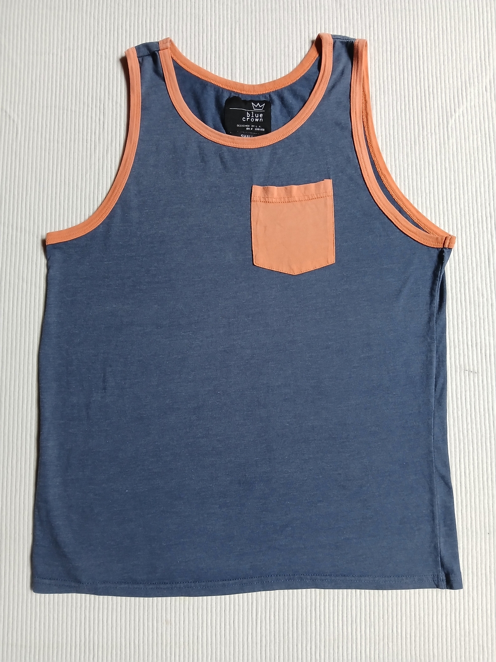 Blue Crown Men's Tank Top S Small Blue Contrast Orange Pocket Sleeveless